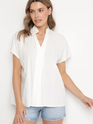 Biała Nietoperzowa Bluzka Oversize z Wiskozą z Dekoltem w Serek Davilisa New Collection