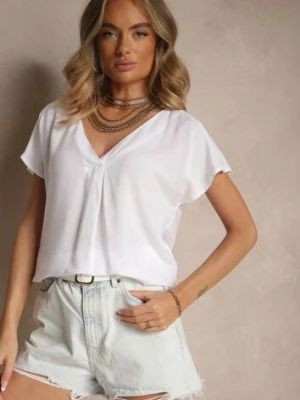 Biała Nietoperzowa Bluzka z Wiskozy Zdobiona Zakładką Paslitia sublevel