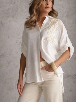 Biała Nietoperzowa Koszula z Wiskozy z Podpinanymi Rękawami i Haftem Adreaneh ambitionfly