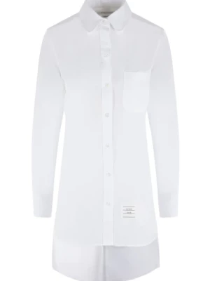 Biała oversizeowa koszula z bawełnianej popeliny z głębokimi rozcięciami po bokach i z tyłu Thom Browne
