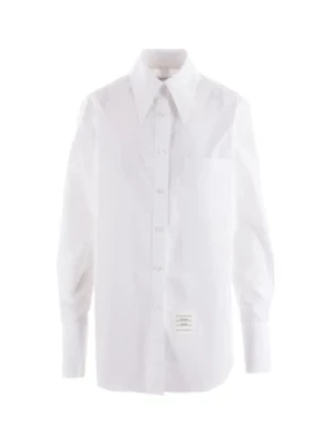 Biała Oversizeowa Koszula z Bawełny Poplin z Logo Patch Thom Browne