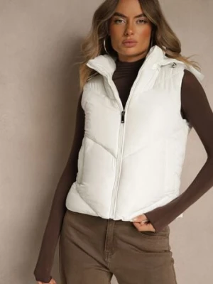 Biała Pikowana Kamizelka Casual z Kapturem Olanissa j.style