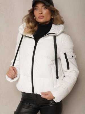 Biała Pikowana Kurtka o Prostym Kroju z Kapturem i Kieszeniami Miriara swest