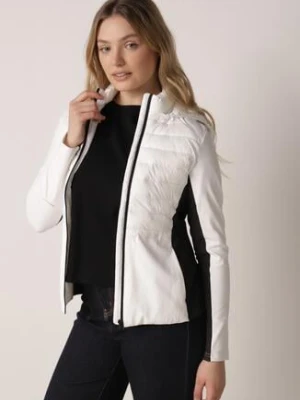 Biała Pikowana Kurtka Przejściowa z Kapturem i Elastycznymi Rękawami Nikitha jstyle