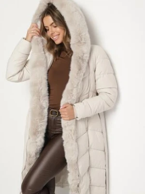 Biała Pikowana Kurtka z Futerkowym Obszyciem i Paskiem Samiria swest