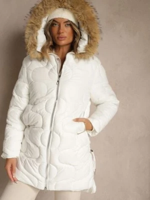 Biała Pikowana Kurtka z Kapturem z Futerkowym Zdobieniem Olinedia j.style