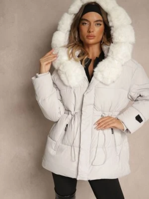 Biała Pikowana Kurtka z Szerokim Kapturem z Futrem Galiessa swest