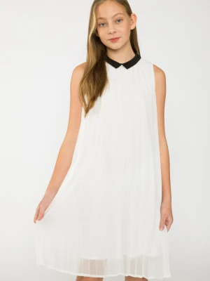 Biała plisowana sukienka z kołnierzykiem dla dziewczyny Reporter