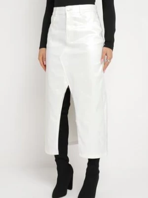 Biała Połyskująca Spódnica Maxi z Rozcięciem Vichet