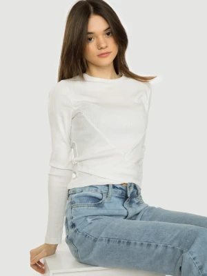 Biała prążkowana bluzka z marszczeniami Reporter