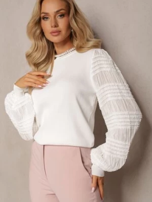 Biała Prążkowana Bluzka z Transparentnymi Bufiastymi Rękawami Glikora elsa.m by may