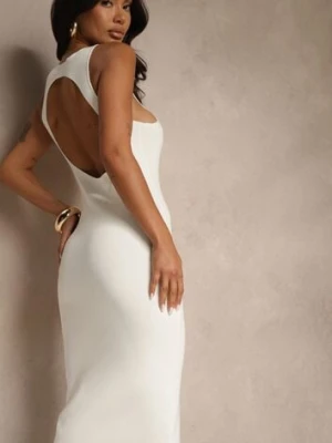 Biała Prążkowana Sukienka z Wiskozą o Dopasowanym Kroju z Odkrytymi Plecami Saranire elsa.m by may