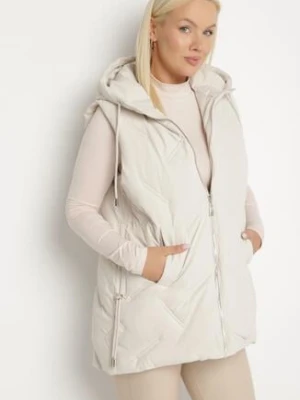 Biała Przejściowa Kamizelka z Pikowanymi Przeszyciami i Kapturem Fesolira swest