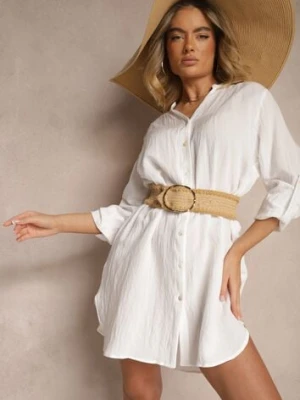 Biała Pudełkowa Sukienka Bawełniana Oversize z Dekoltem w Serek Elavellis m&d fashion