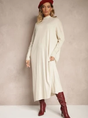 Biała Pudełkowa Sukienka Sweterkowa z Wiskozą i Golfem Rinnine m&d fashion