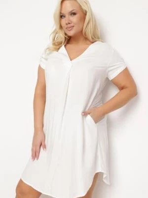 Biała Pudełkowa Sukienka z Nakładką przy Dekolcie z Wiskozy Moaneni christy