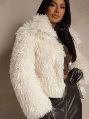 Biała Puszysta Kurtka Futerko Cropped z Wysokim Kołnierzem Lanarea ann gissy