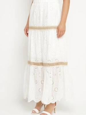 Biała Rozkloszowana Spódnica Ażurowa z Haftowanego Materiału Sallinia yu & me