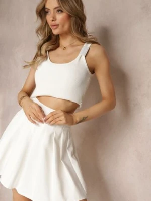 Biała Rozkloszowana Spódnica Mini z Zakładkami Plainnet new collection