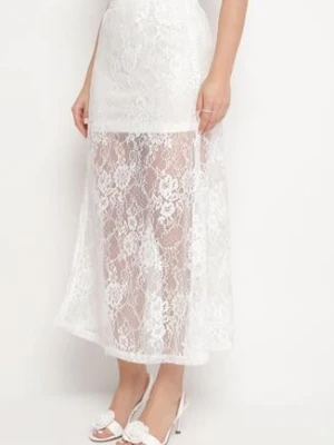 Biała Rozkloszowana Spódnica z Koronki Zdobiona Rozcięciem Zariska elsa.m by may