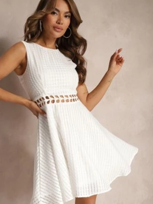 Biała Rozkloszowana Sukienka Ażurową Talią bez Rękawów Vikasa jusdepom