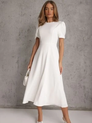 Biała Rozkloszowana Sukienka Koktajlowa VICES na Krótki Rękaw Nessesha