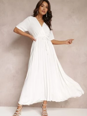 Biała Rozkloszowana Sukienka Plisowana z Wiązanym Paskiem Eilemona lily rose