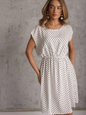 Biała Rozkloszowana Sukienka Retro z Wiskozy w Groszki Tetia j&x