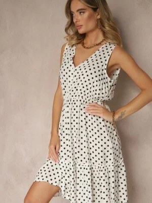 Biała Rozkloszowana Sukienka z Bawełną i Wiskozą ze Wzorem Kropek Lilamora n.every day