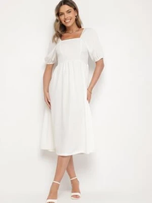 Biała Rozkloszowana Sukienka z Bufiastymi Rękawami Kolireva lovery