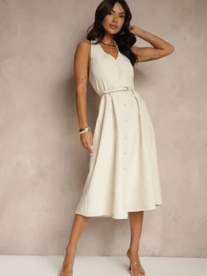 Biała Rozkloszowana Sukienka z Guzikami Folunira lovery