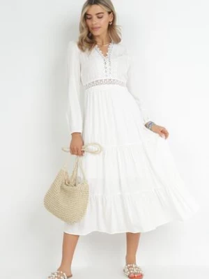 Biała Rozkloszowana Sukienka z Koronką Brightyn