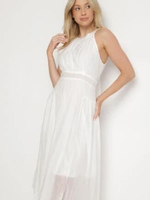 Biała Rozkloszowana Sukienka z Tłoczonej Tkaniny z Wiązaniem z Tyłu Nimioretta rosa