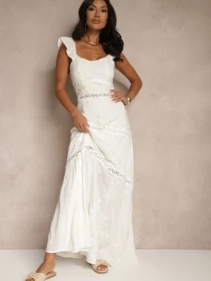 Biała Rozkloszowana Sukienka z Wiskozy z Haftami Lumirieve j&x