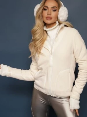 Biała Rozpinana Bluza z Weluru Asinya