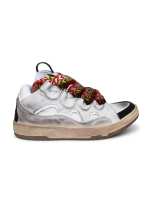Biała Skórzana Sneaker z Wstawkami z Zamszu i Meshu Lanvin