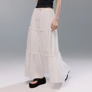 Biała spódnica maxi na gumce z falbanami House