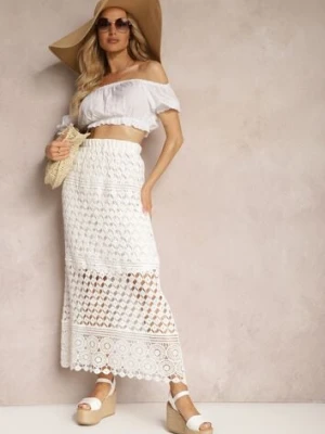 Biała Spódnica o Ażurowym Wykończeniu z Gumką w Talii Maloedie rosa