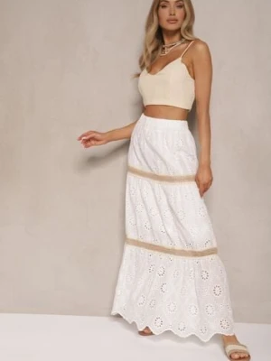 Biała Spódnica Rozkloszowana z Haftami i Ażurowymi Wycięciami Sallivra yu & me