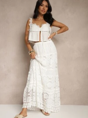 Biała Spódnica z Bawełną i Koronką Voreda j&x