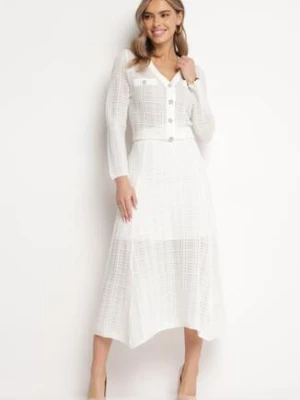 Biała Spódnica z Ozdobnym Tłoczeniem Błyszczącą Nicią i Gumką w Pasie Pirlena rosa