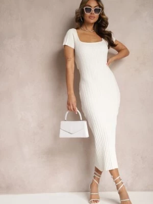 Zdjęcie produktu Biała Sukienka Bodycon z Kwadratowym Dekoltem i Ozdobnym Wycięciem na Plecach Scriptos
