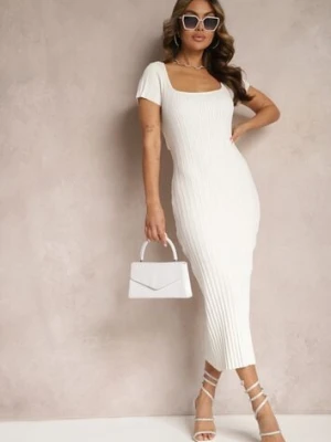 Biała Sukienka Bodycon z Kwadratowym Dekoltem i Ozdobnym Wycięciem na Plecach Scriptos rosa