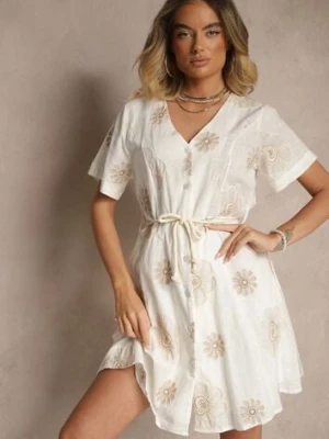 Biała Sukienka Boho Ozdobiona Sznurkiem i Haftami Evinelle rosa