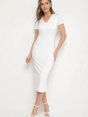 Biała Sukienka Dopasowana Bodycon z Dekoltem w Serek Efricene by swan