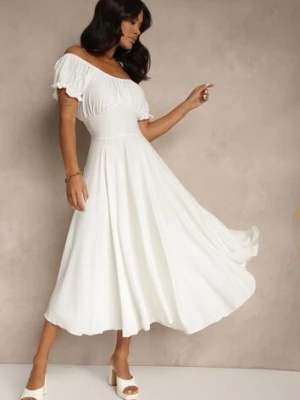 Biała Sukienka Hiszpanka z Bawełną Ozdobiona Bufkami Lunoria wei wei