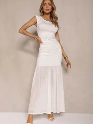 Biała Sukienka Koktajlowa z Wiskozą i Marszczeniem Galoriella giorgia