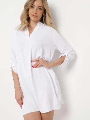 Biała Sukienka Koszulowa o Rozkloszowanym Fasonie Neoriana