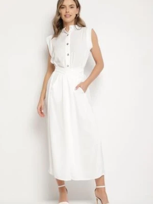 Biała Sukienka Koszulowa o Rozkloszowanym Kroju z Wiązaniem w Pasie Mavirielle allyson