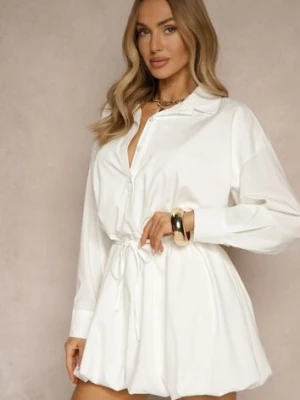 Biała Sukienka Koszulowa Typu Bombka Ozdobiona Paskiem Lavirivae lovery